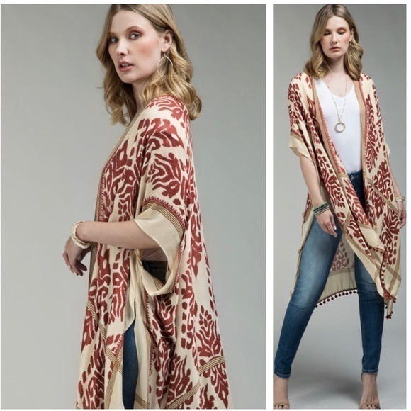 REGGIE-Printed Kimono With Pom Detail - Picture 4 of 12